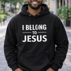 Man wearing I Belong to Jesus Christian hoodie faith declaration apparel