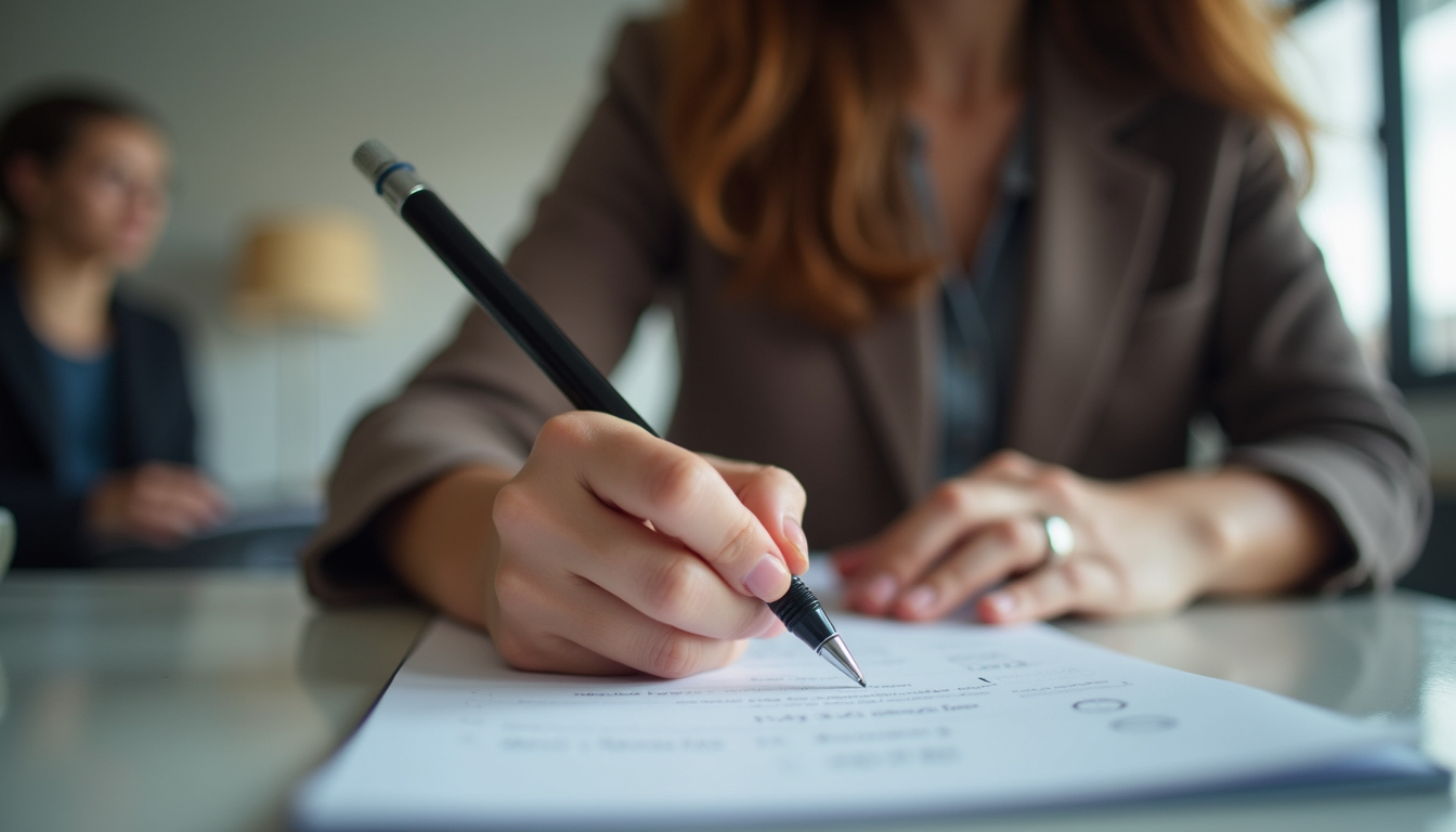Eye-level view of a young woman writing notes during a mentorship session