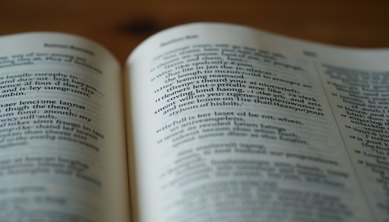 Close-up of an open Bible with highlighted verses about strength and courage