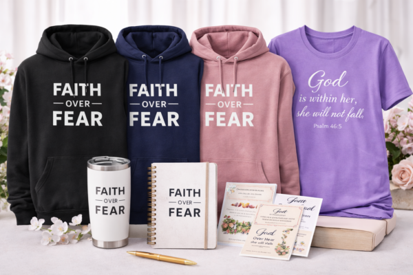 Faith Over Fear Christian apparel and journal bundle with hoodie