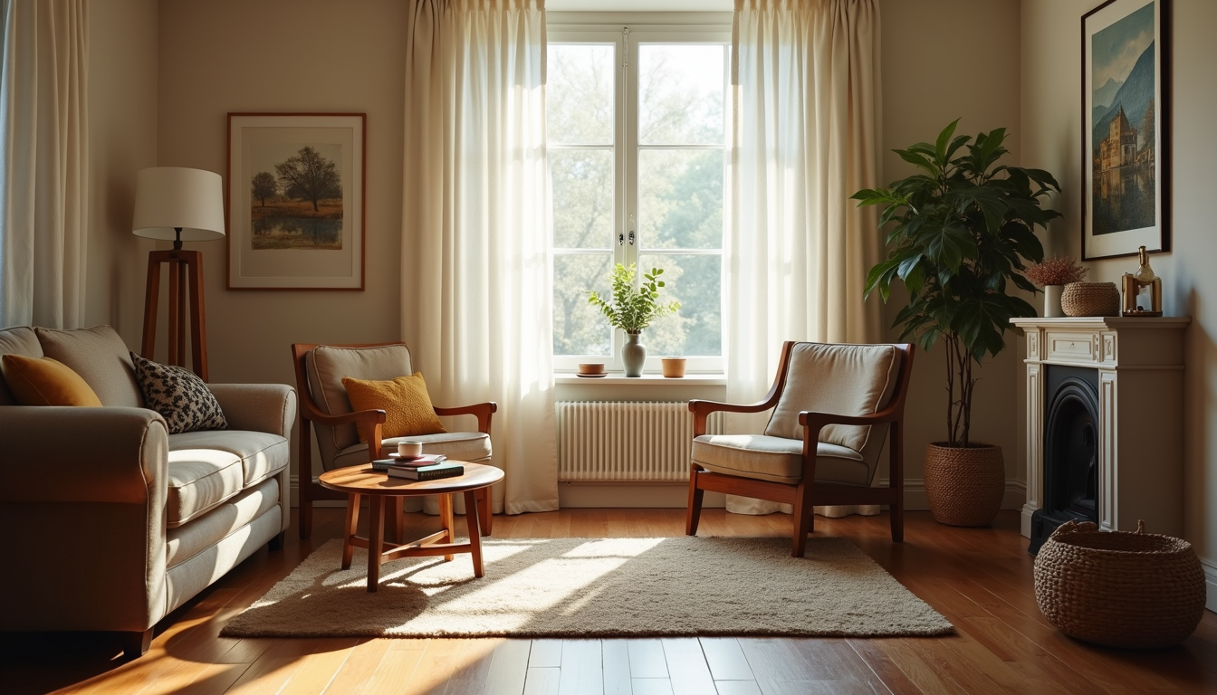 Eye-level view of a cozy living room with two chairs facing each other