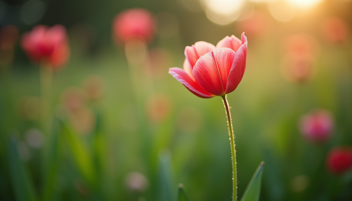 Eye-level view of a single blooming flower in a garden